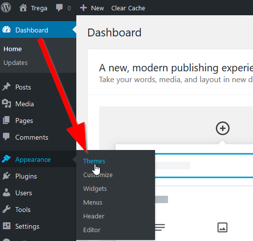 Navigating to the WP Themes area in wp-admin
