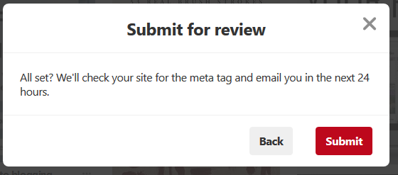 Submit Website for review in Pinterest